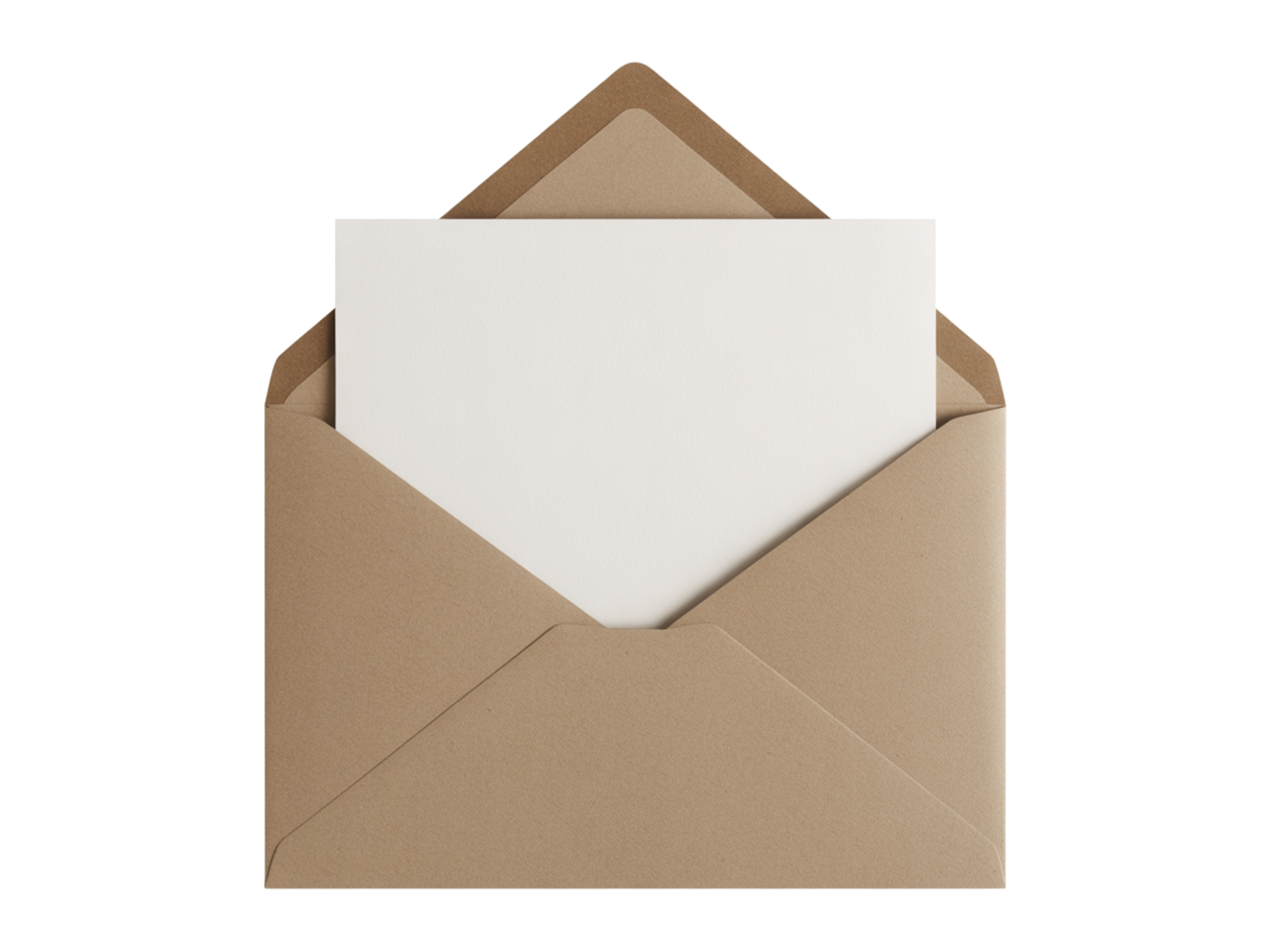 An open kraft-paper envelope with a blank card peeking out
